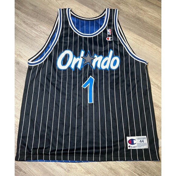 Champion Orlando Magic #1 Vintage NBA Basketball Jersey Pinstripe Blue Size 44 - Picture 1 of 6